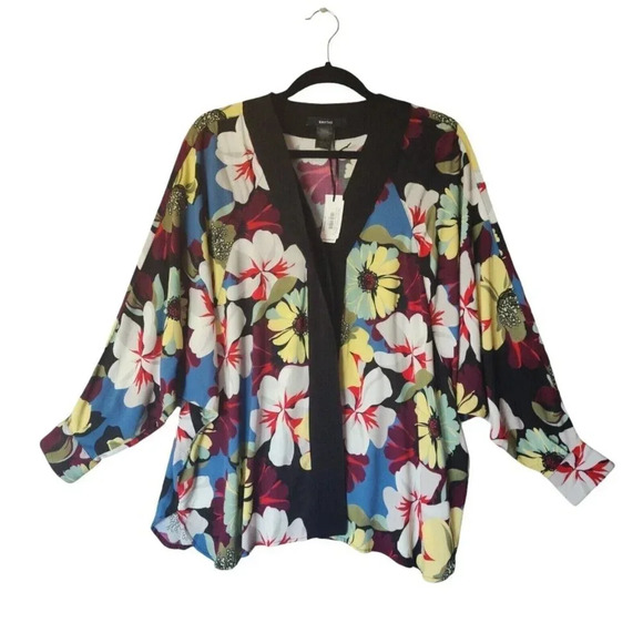 NWT $450 Smythe Viscose Blocked Kimono Floral Blouse Top Size XS with Black Trim - Picture 11 of 11